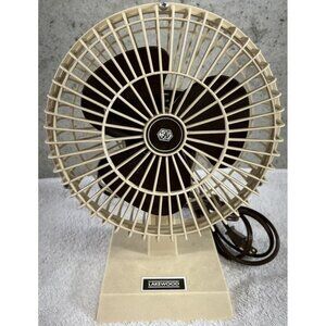 BEIGE RETRO FAN VINTAGE LAKEWOOD TABLE DESK FAN 2 SPEED ROUND 11" X 8" MODEL 600